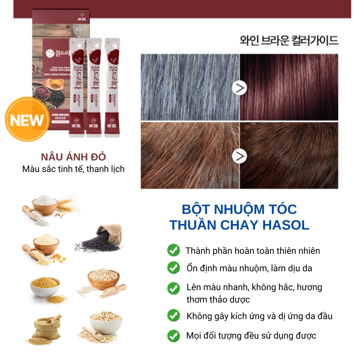 Bột nhuộm tóc thuần chay Hasol Nature's - Màu nâu ánh đỏ