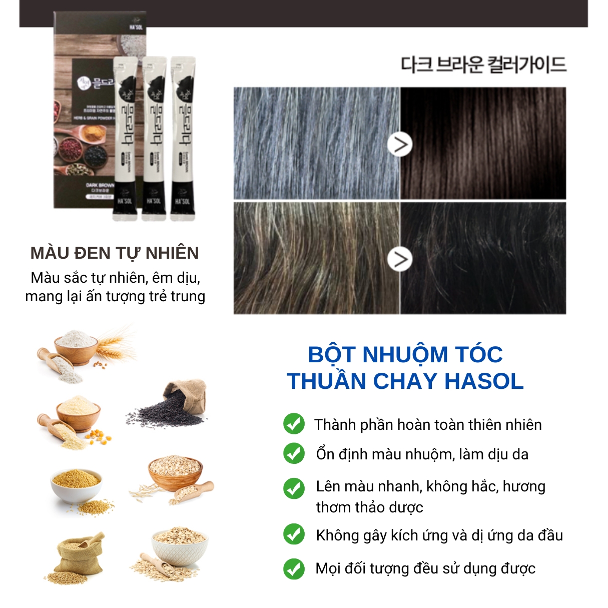 Bột nhuộm tóc thuần chay Hasol Nature's - Màu đen tự nhiên