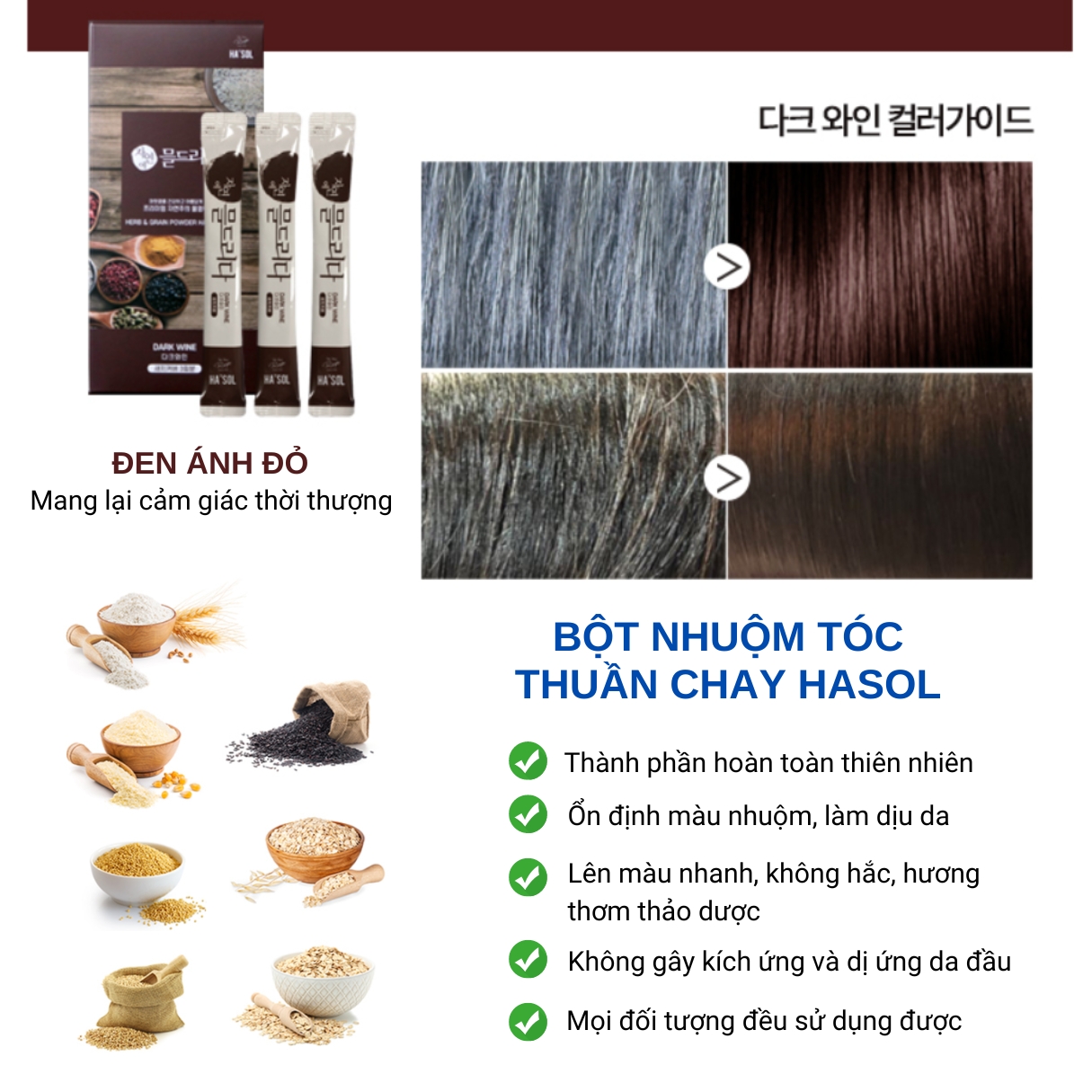 Bột nhuộm tóc thuần chay Hasol Nature's - Màu đen ánh đỏ