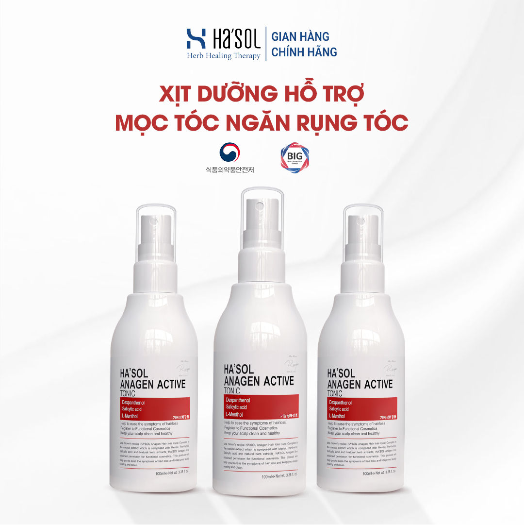 Combo 3 Chai Xịt Dưỡng Hỗ Trợ Mọc Tóc, Dưỡng Da Đầu Nuôi Dưỡng Nang Tóc Chắc Khỏe Dành Cho Tóc Rụng Mỏng Yếu Hasol Anagen Active Tonic 100ml