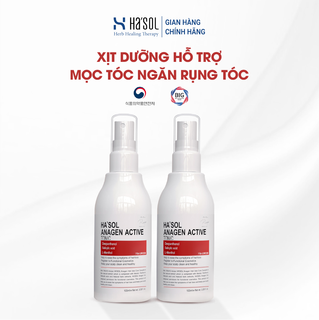 Combo 2 chai Xịt Dưỡng Hỗ Trợ Mọc Tóc, Dưỡng Da Đầu Nuôi Dưỡng Nang Tóc Chắc Khỏe Dành Cho Tóc Rụng Mỏng Yếu Hasol Anagen Active Tonic 100ml